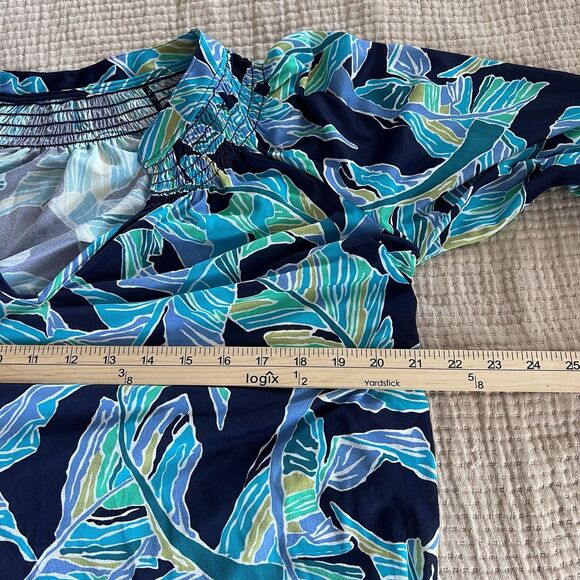 Beach House Swim Cover Up Dress Women Medium Blue Long Sleeve Palm Floral NEW - Picture 10 of 14